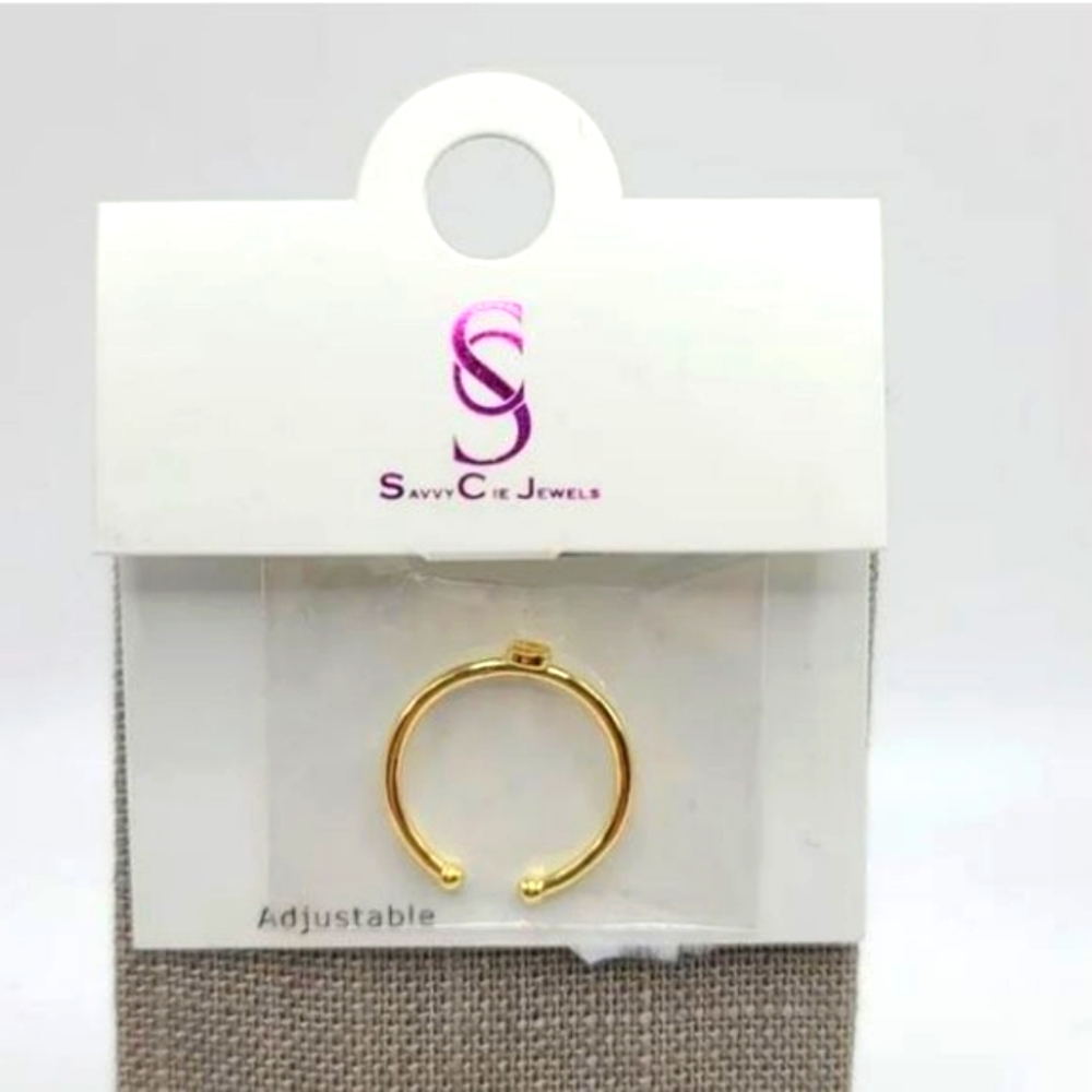 Savvy Cie Initial "S" Letter Gold Adjustable Ring
